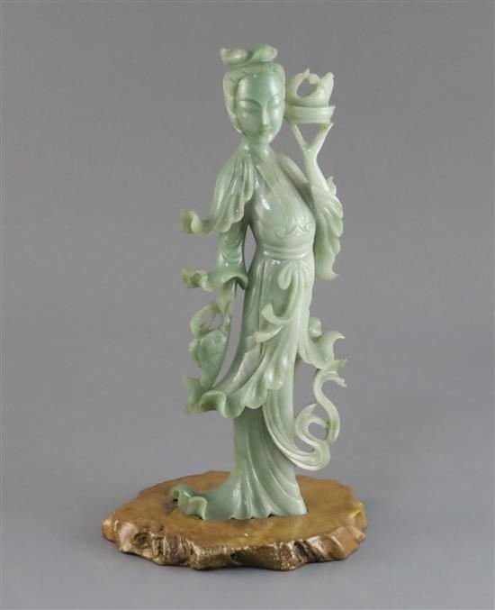 A Chinese jadeite figure of a lady, early 20th century, H. 28cm